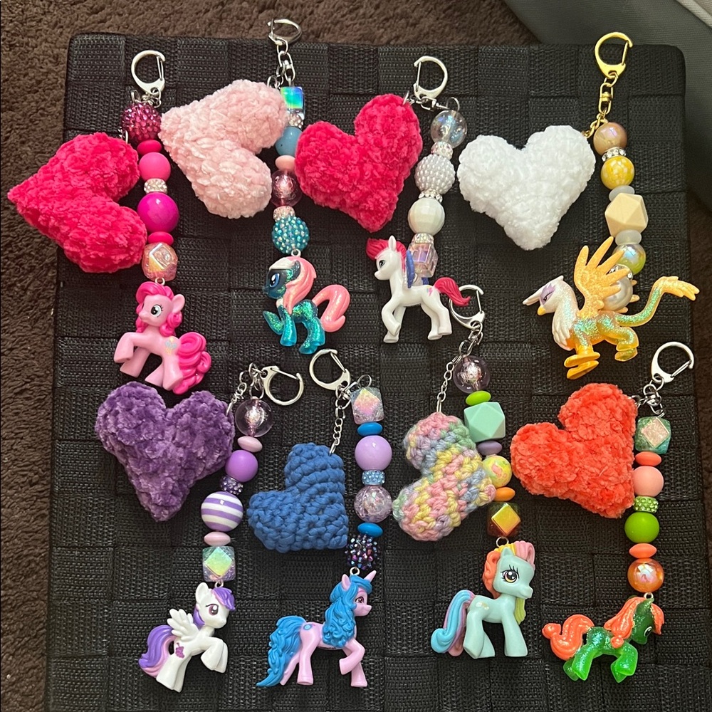 Colorful Keychain Purse charms Set with Hearts and My Little Pony’s